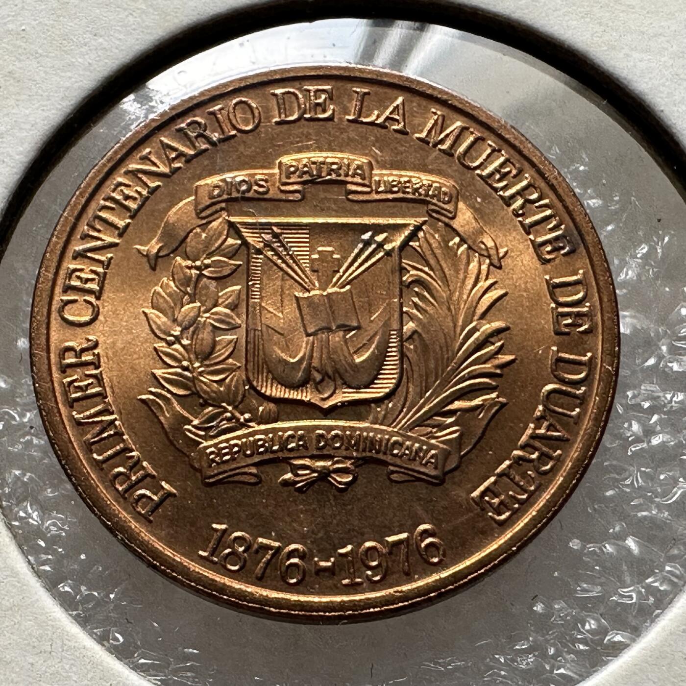 🌹外币初藏🌹🐯第100场 感谢诸友支持捧场！本期全场包邮！ 多米尼加1976年胡安百年一分纪念币