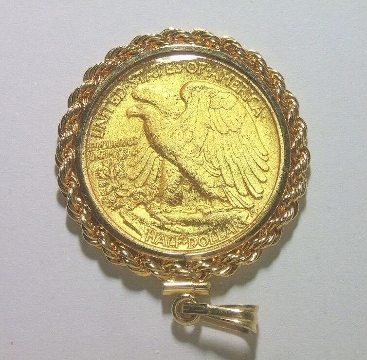 美国1941年 行走女神镀金高浮雕精制带釉银币章吊坠 38MM
