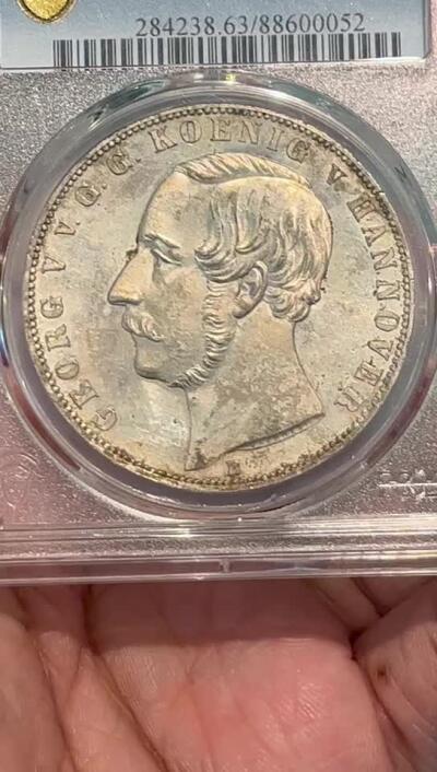 PCGS-MS63 1866汉诺威狮马2泰勒大银币纸袋包浆