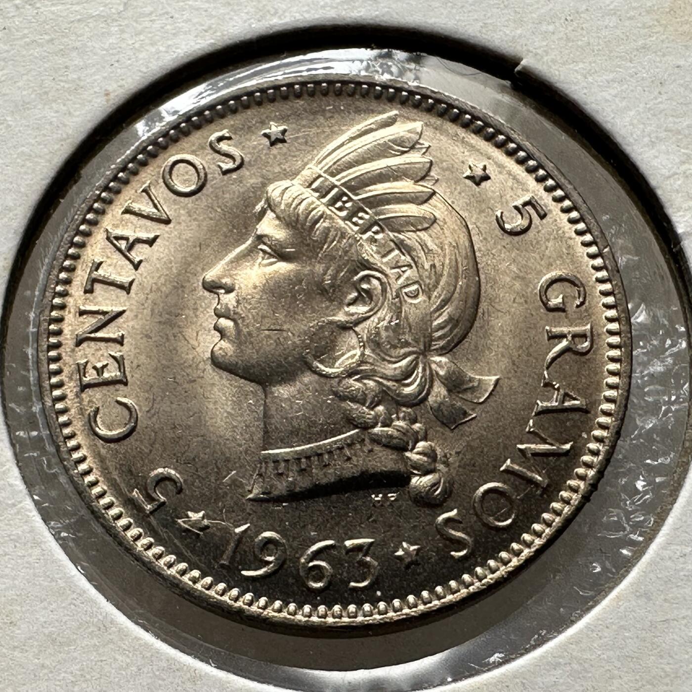 🌹外币初藏🌹🐯第100场 感谢诸友支持捧场！本期全场包邮！ 多米尼加1963年五分纪念币