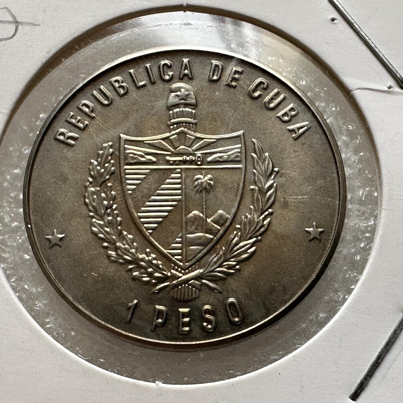 🌹外币初藏🌹🐯第100场 感谢诸友支持捧场！本期全场包邮！ 古巴1988年蒙卡达战争35周年一比索纪念币