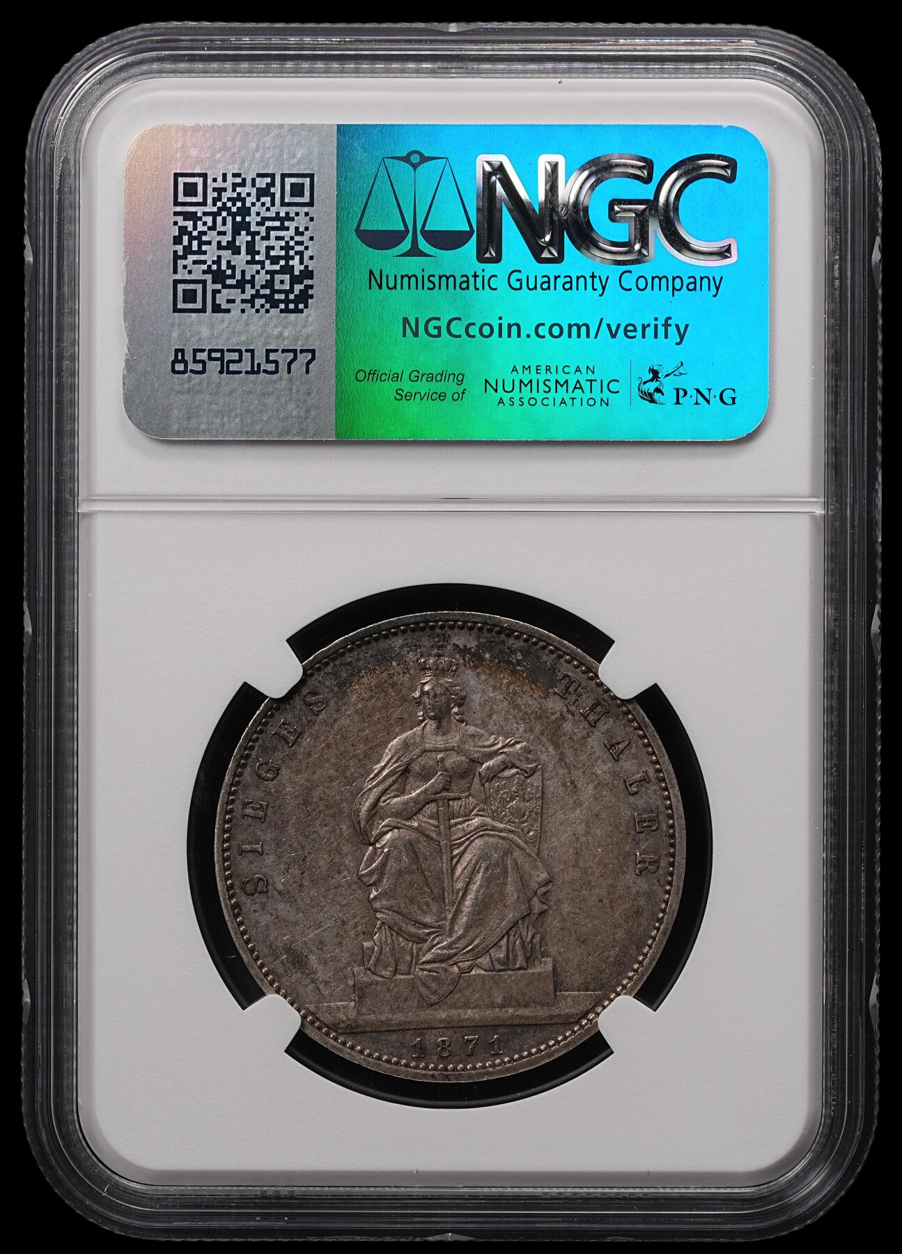 修遠堂世界钱币第四十七期 全场包邮 NGC AU50 1871年普鲁士-普法战争胜利纪念1泰勒银币