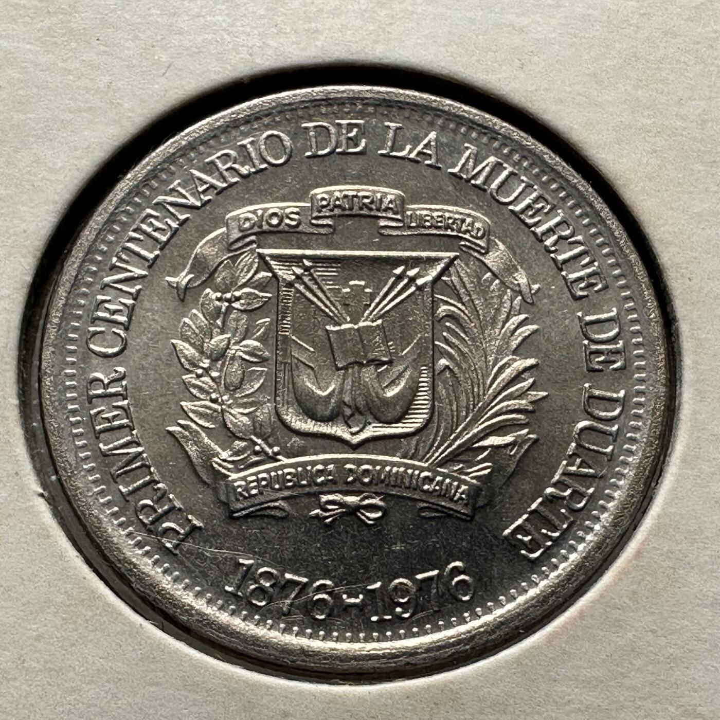 🌹外币初藏🌹🐯第100场 感谢诸友支持捧场！本期全场包邮！ 多米尼加1976年胡安百年25分纪念币