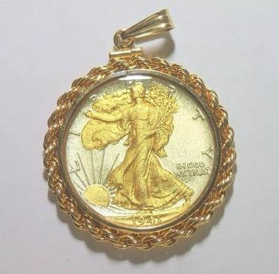 美国1941年 行走女神镀金高浮雕精制带釉银币章吊坠 38MM - 美国1941年 行走女神镀金高浮雕精制带釉银币章吊坠 38MM