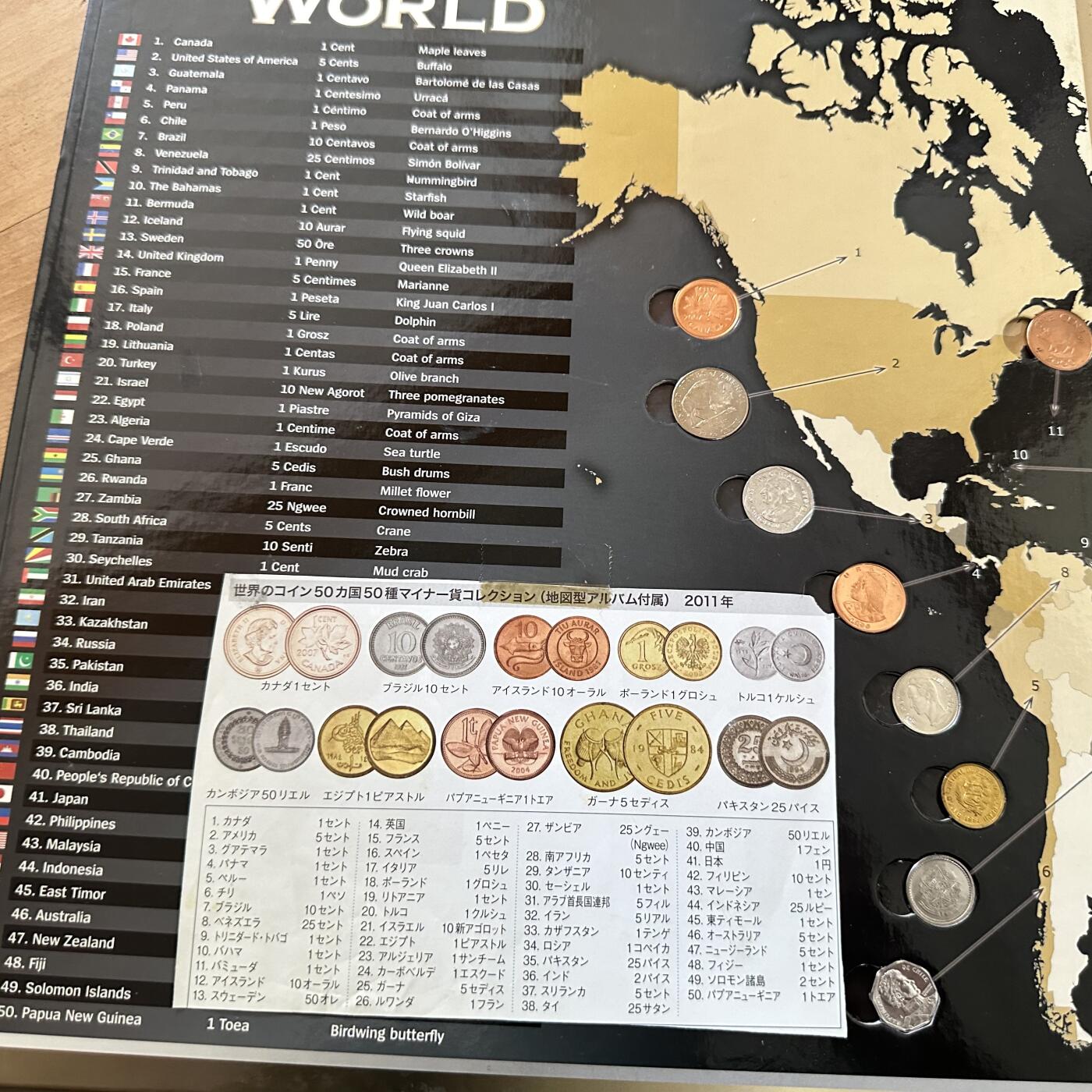 🌹外币初藏🌹🐯第100场 感谢诸友支持捧场！本期全场包邮！ 日本产硬币50国纪念册 可拆卸把玩 超大本