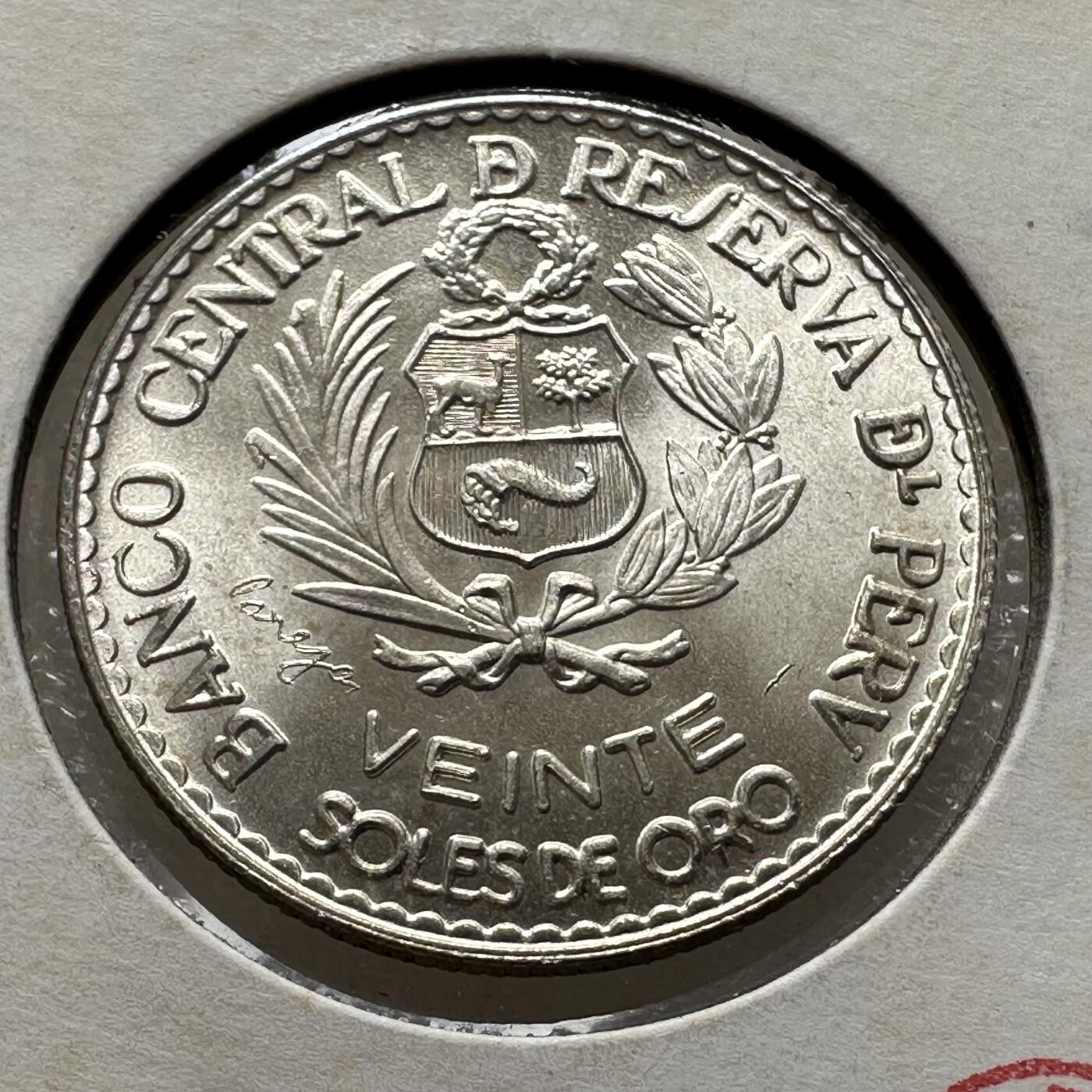 🌹外币初藏🌹🐯第100场 感谢诸友支持捧场！本期全场包邮！ 秘鲁1965年利马造币局400周年20索尔银币 8克90%银26毫米