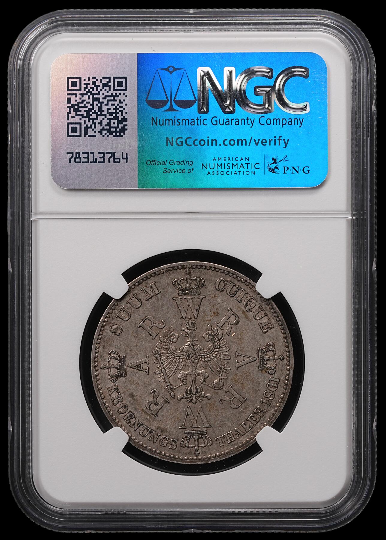 修遠堂世界钱币第四十七期 全场包邮 NGC AU55 1861年普鲁士威廉一世加冕纪念1泰勒银币