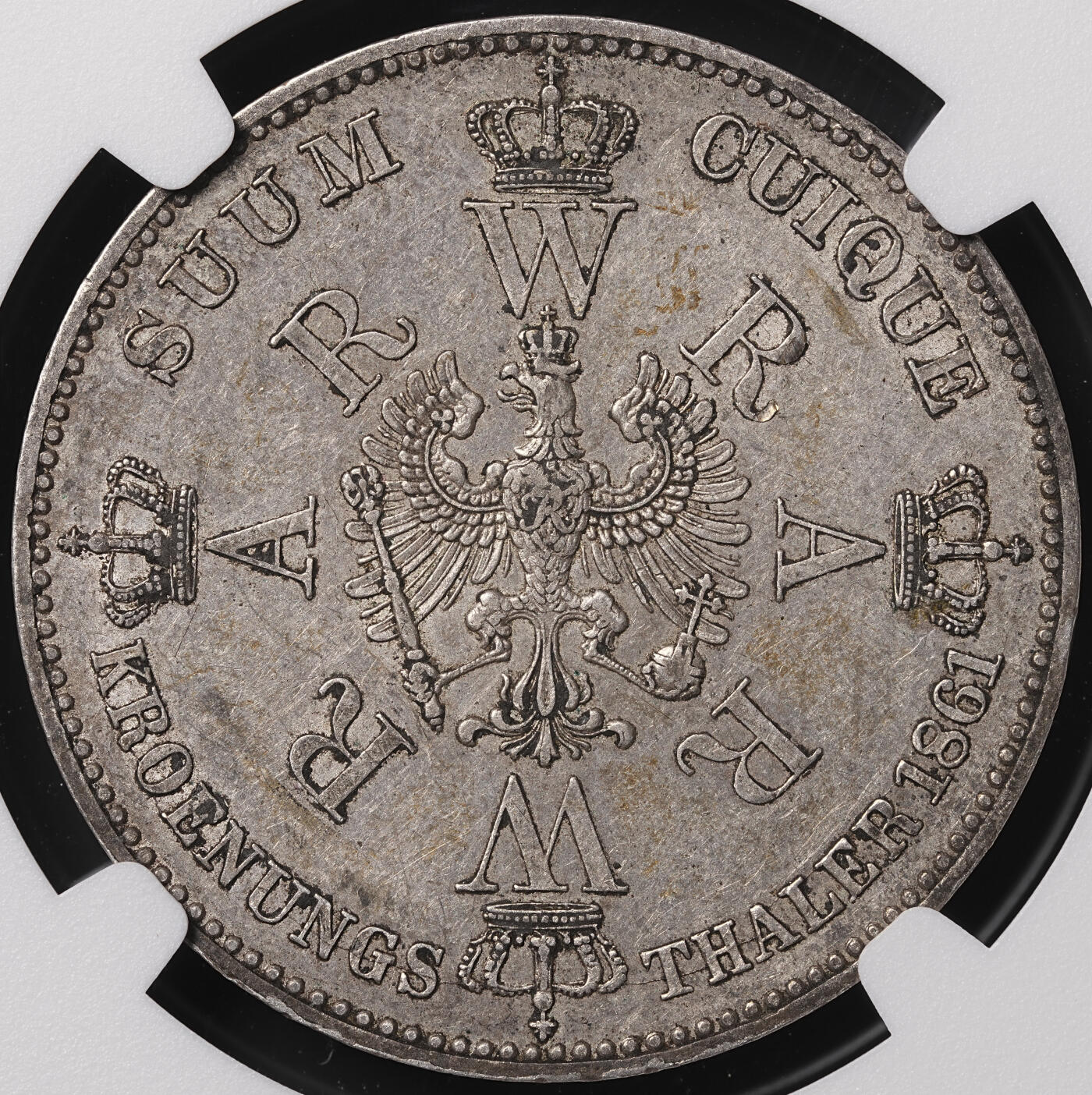 修遠堂世界钱币第四十七期 全场包邮 NGC AU55 1861年普鲁士威廉一世加冕纪念1泰勒银币