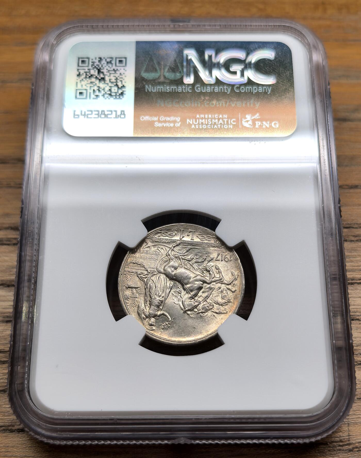 凡希社世界钱币微拍第二百九十期 1917R意大利马车里拉银币NGC-MS63
