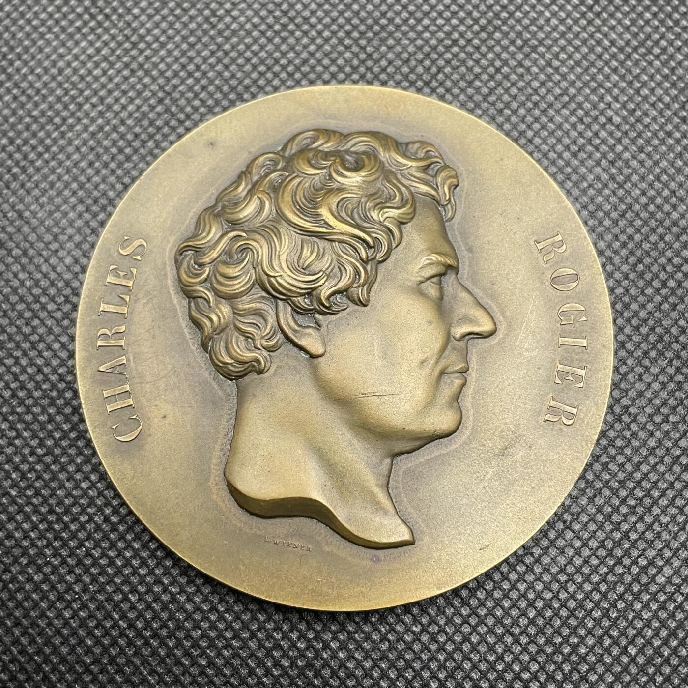 「木头集藏」章牌专场-第50期 1950年比利时首相夏尔·罗日耶百年诞辰纪念大铜章，直径：70 mm，边铭：FONSON，品相不错