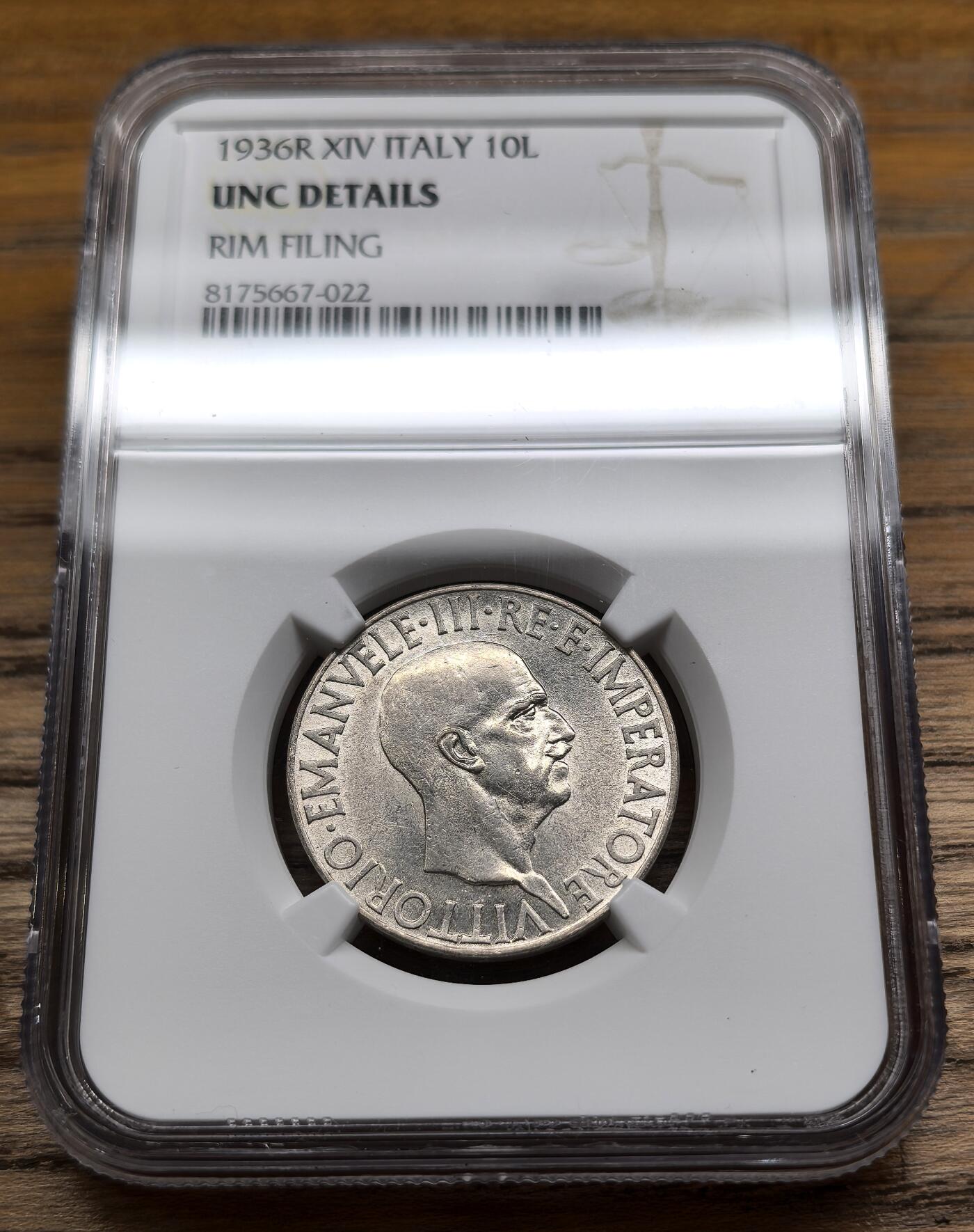 凡希社世界钱币微拍第二百九十期 1936意大利法西斯版10里拉银币NGC-UNCD