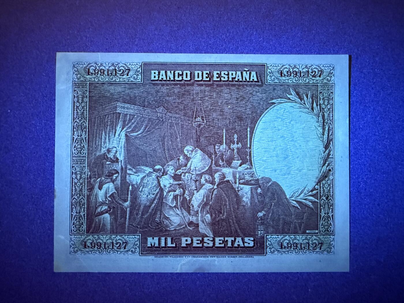 《张总收藏》175期-周日外币精品 西班牙1000比塞塔 UNC- 1928年 西班牙国王圣费尔南多 难得的原票 局部荧光 无4