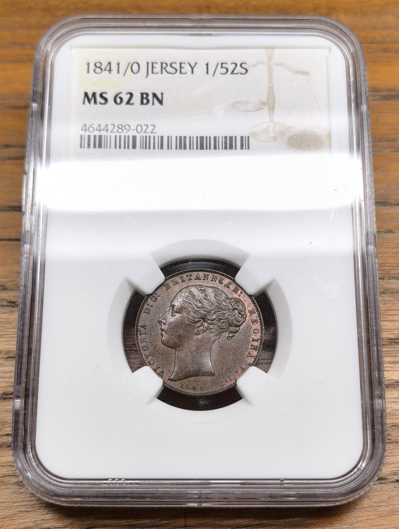 凡希社世界钱币微拍第二百九十期 1841/0泽西岛小维1/52先令铜币NGC-MS62