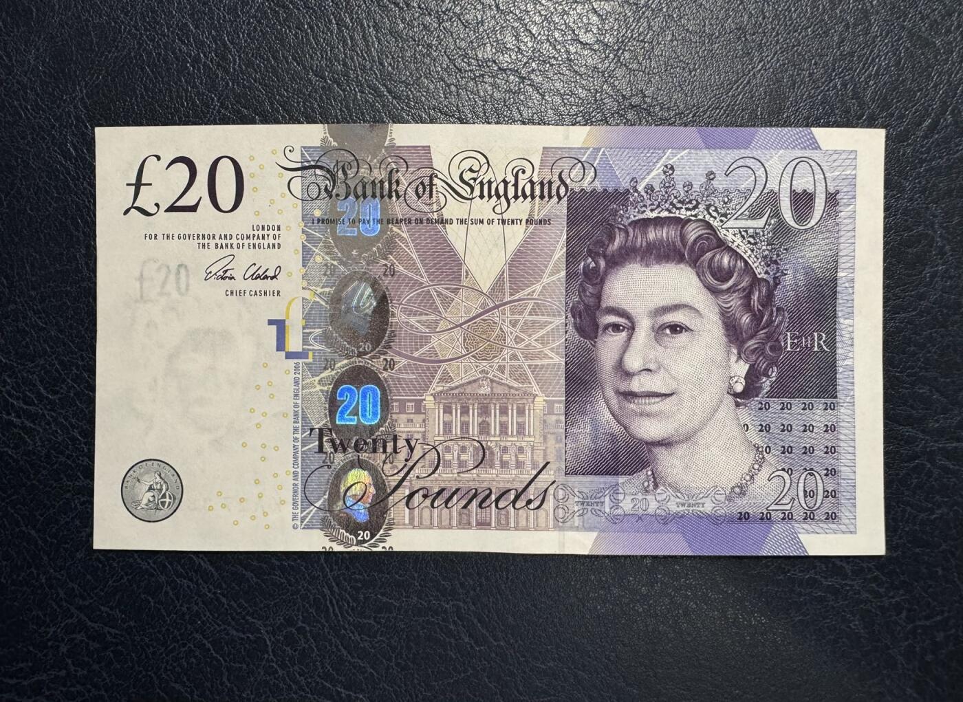 收藏联盟Quantum Auction 第392期拍卖  英国2006年版20英镑 品相UNC 水印处点钞痕 号码无4 经济学家 亚当史密斯