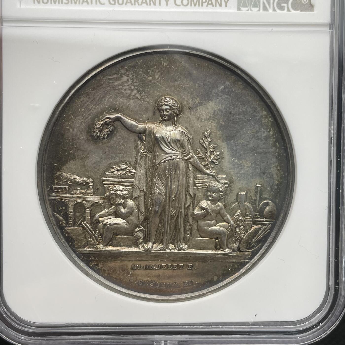 「木头集藏」章牌专场-第50期 A.BESCHER～1893年法国布尔日美术学院银奖章，直径：42 mm，边铭：丰饶角 ARGENT