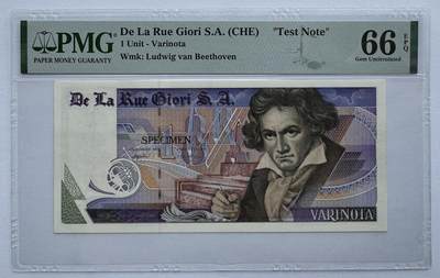 2026第1场（总第228期）：精品测试钞、外钞、塑料钞、连体钞综合场 - 德纳罗Giori 贝多芬“Varinota”系列测试钞票样Specimen（PMG66）