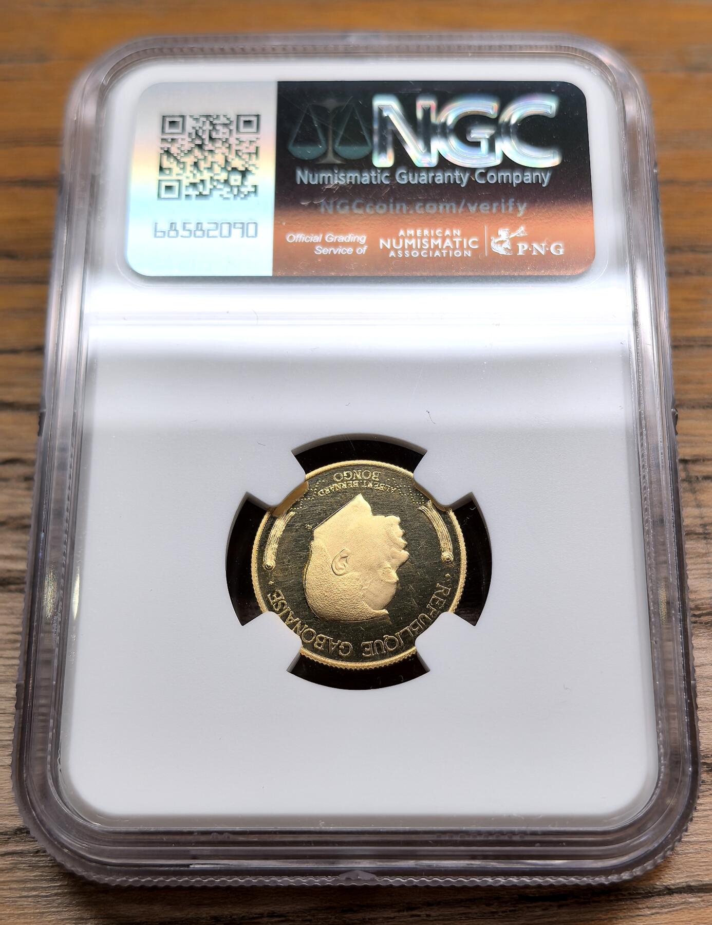 凡希社世界钱币微拍第二百九十期 1969加蓬共和国1000法郎金币NGC-PF67UC，非洲树木之王-奥克榄树桩，3.5g，900金