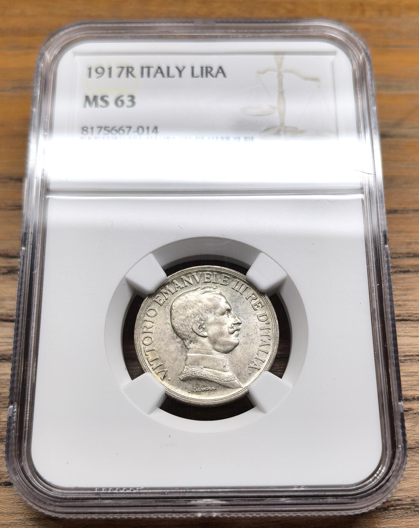 凡希社世界钱币微拍第二百九十期 1917R意大利马车里拉银币NGC-MS63