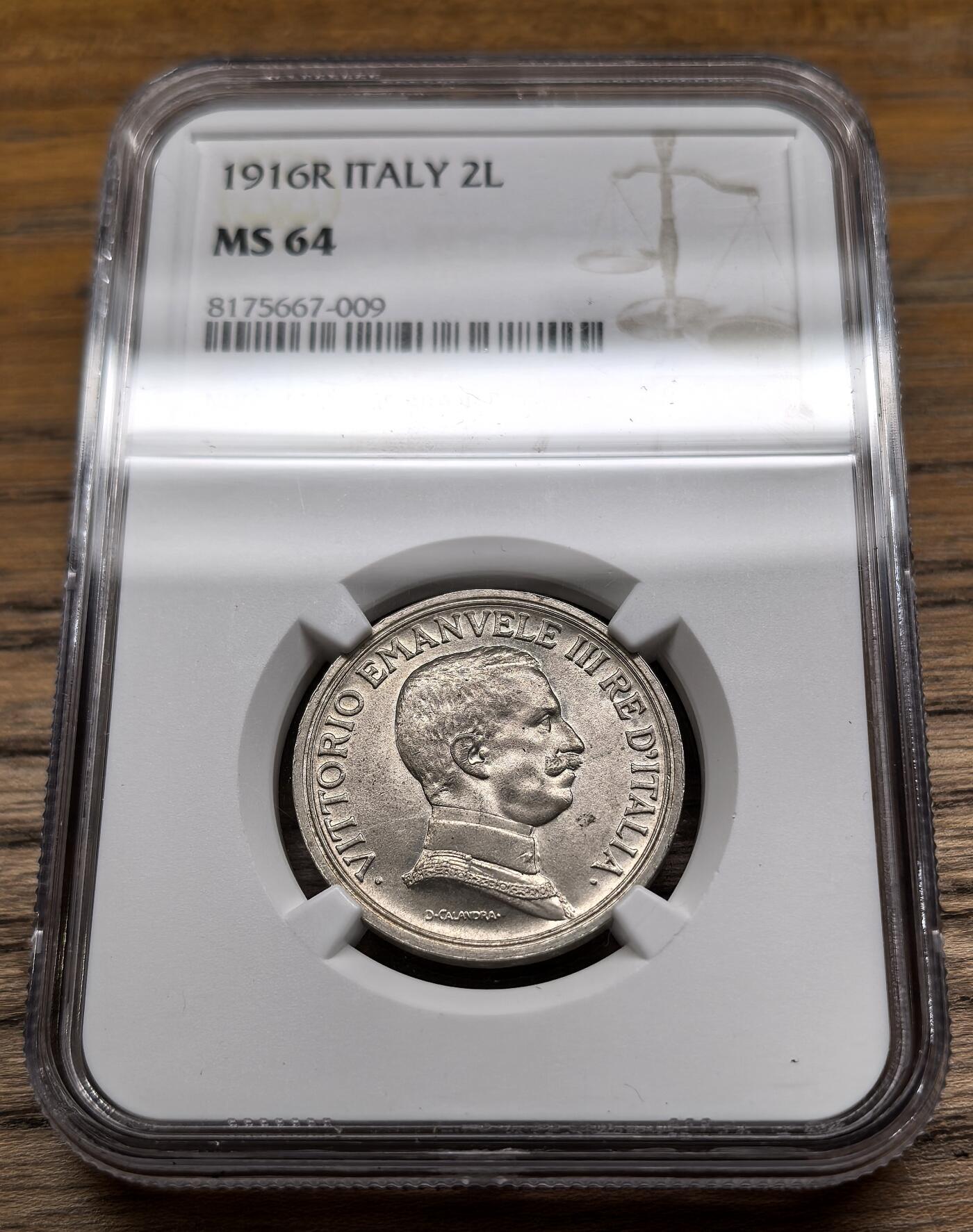 凡希社世界钱币微拍第二百九十期 1916R意大利马车2里拉银币NGC-MS64