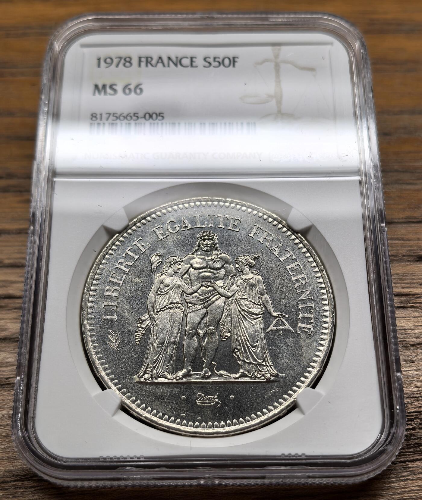 凡希社世界钱币微拍第二百九十期 1978法国大力神50法郎大银NGC-MS66