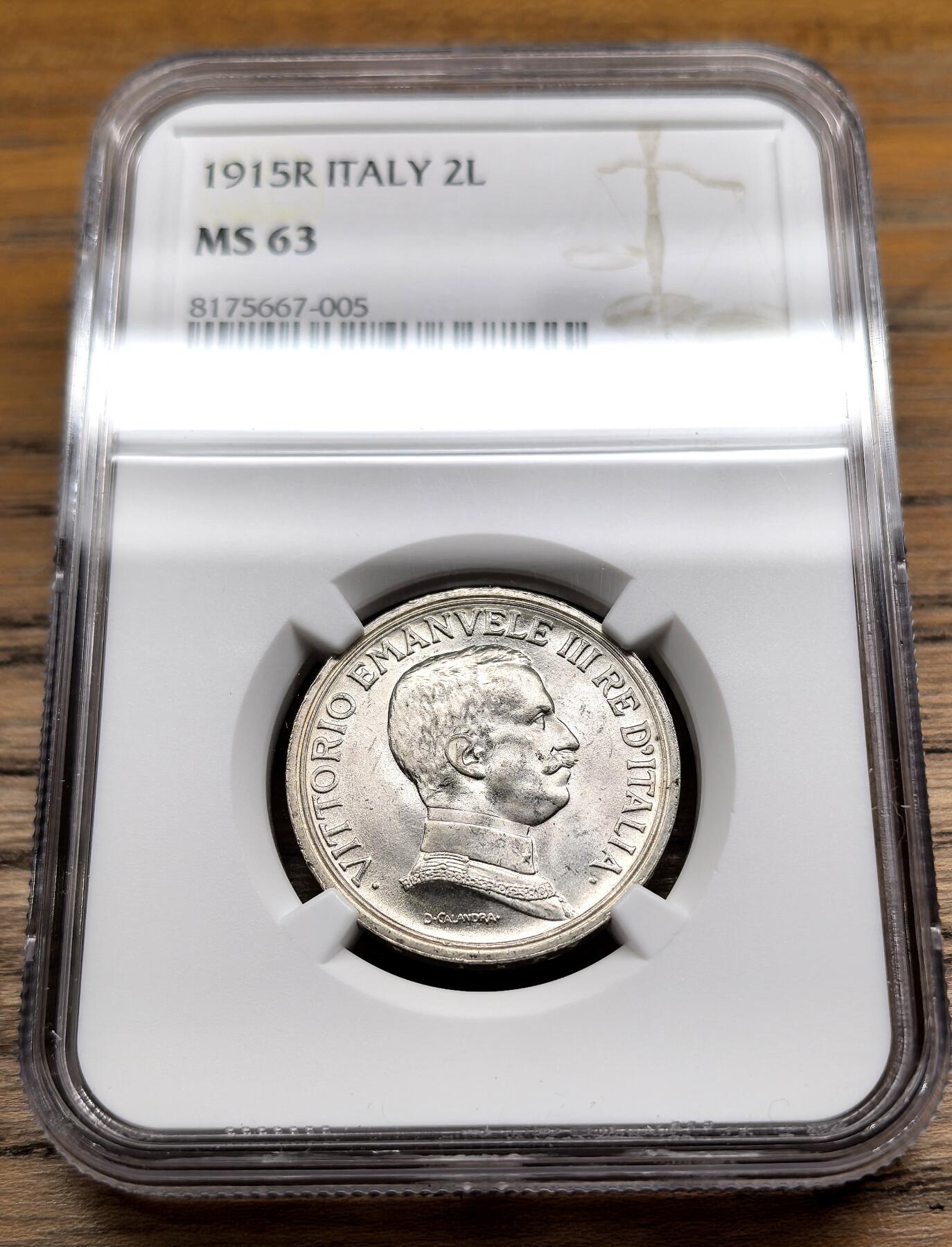 凡希社世界钱币微拍第二百九十期 1915R意大利马车2里拉银币NGC-MS63
