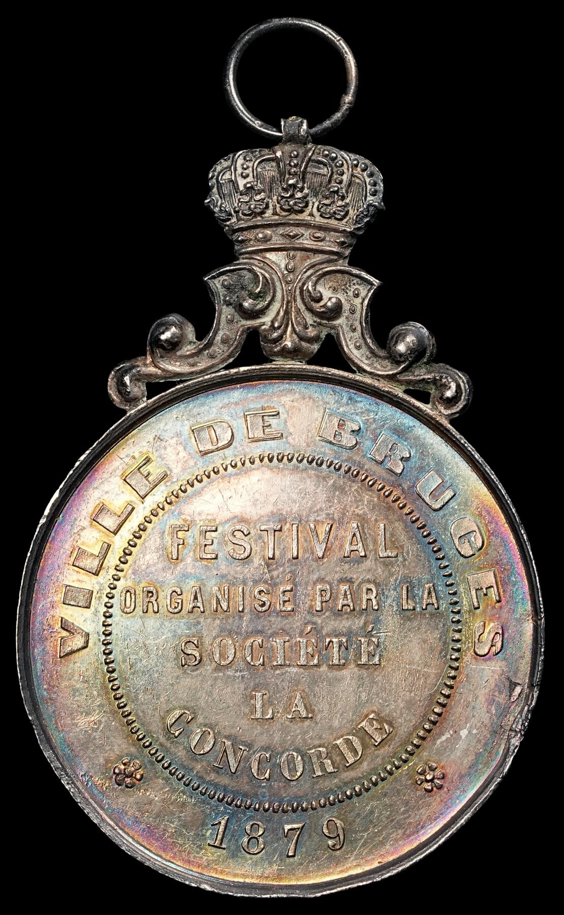 修遠堂世界钱币第四十七期 全场包邮 1879年比利时银章 边磕 49.30mm，38.27g