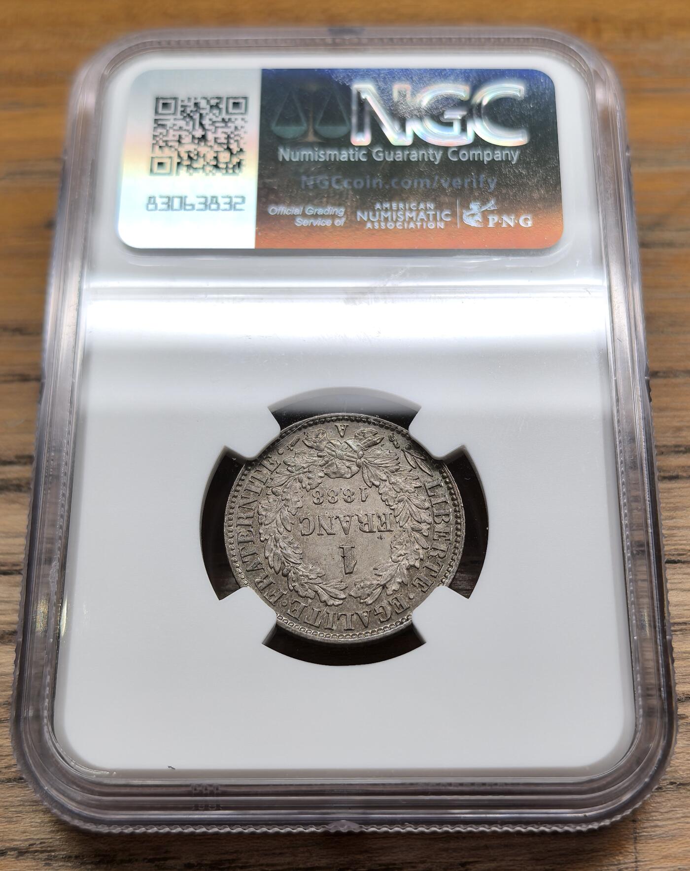 凡希社世界钱币微拍第二百九十期 1888法国谷物女神1法郎银币NGC-MS63