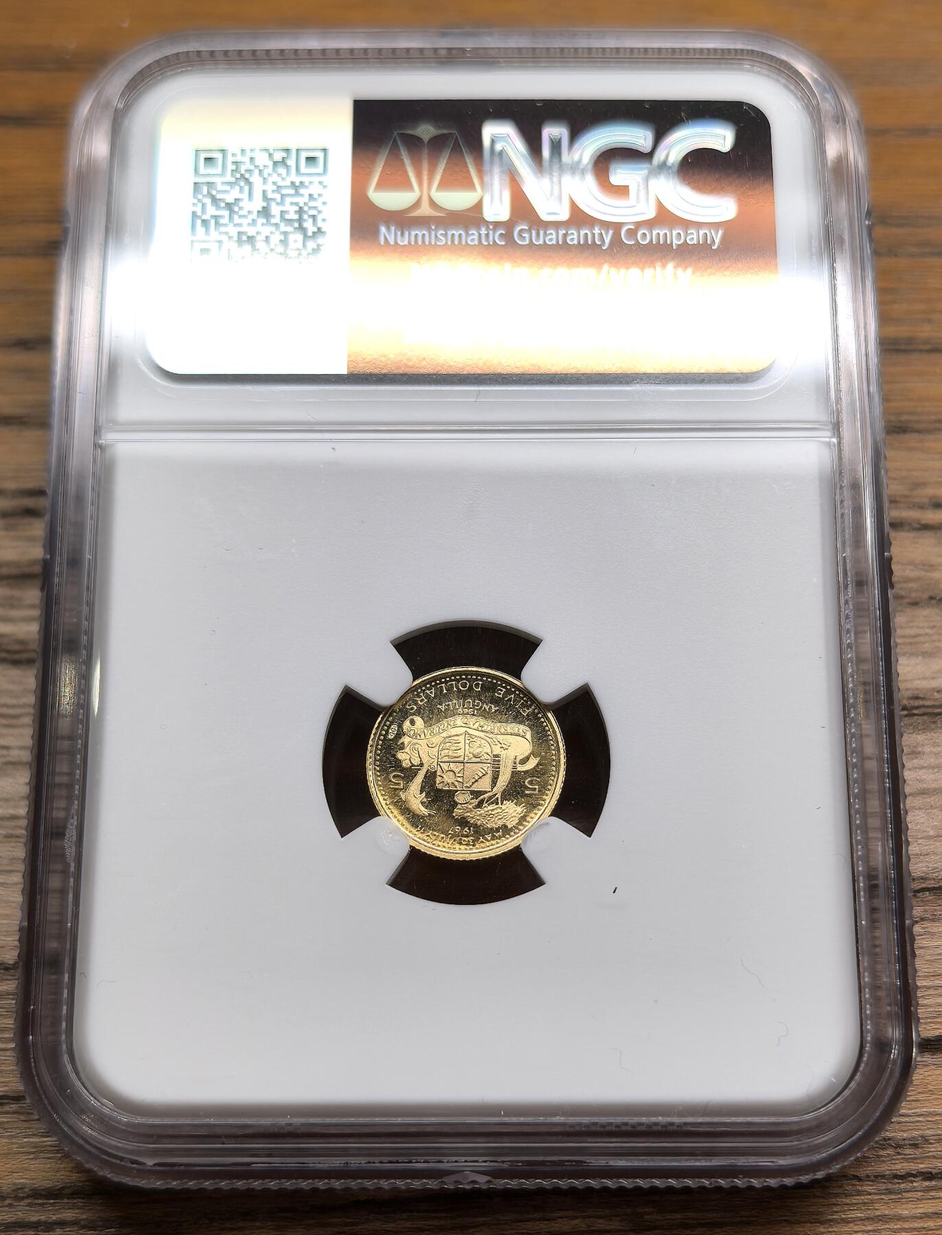 凡希社世界钱币微拍第二百九十期 1969安圭拉独立纪念5元金币NGC-PF69UC，2.46g，900金