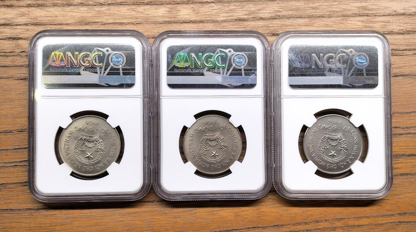凡希社世界钱币微拍第二百九十期 1986越南动物10D镍币三枚套NGC-MS67/67/68