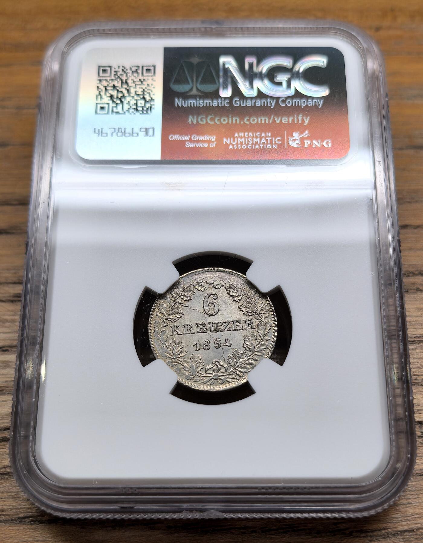 凡希社世界钱币微拍第二百九十期 1854德国法兰克福城市景观6K银辅币NGC-MS64，稀少的高分景观辅币。