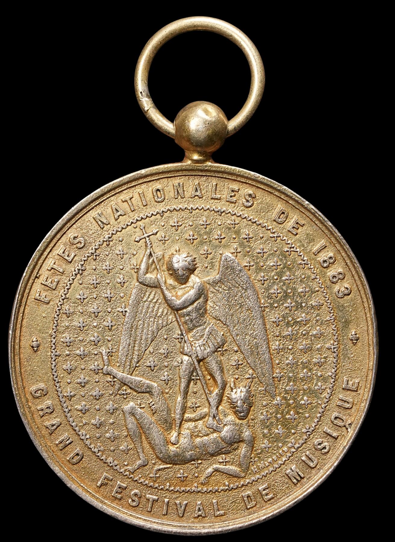 修遠堂世界钱币第四十七期 全场包邮 1883年比利时章 白色金属 50mm，38.60g