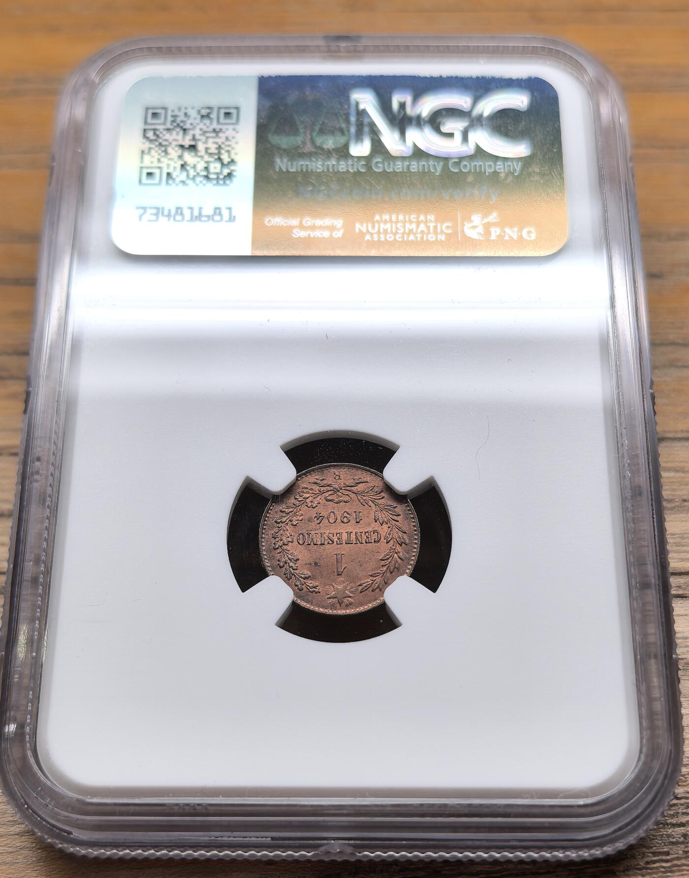 凡希社世界钱币微拍第二百九十期 1904意大利翁贝托1分铜币NGC-MS65，原铜光！