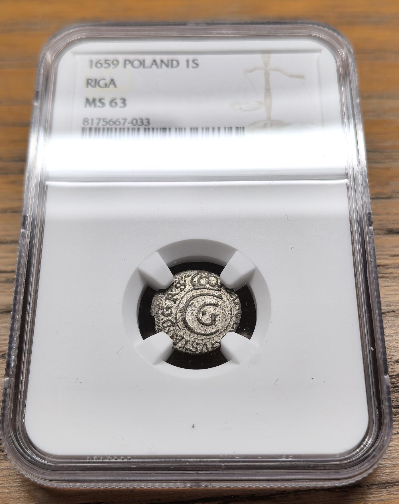凡希社世界钱币微拍第二百九十期 1659波兰王国里加1S银币NGC-MS63，表面银层完美，MS难得。