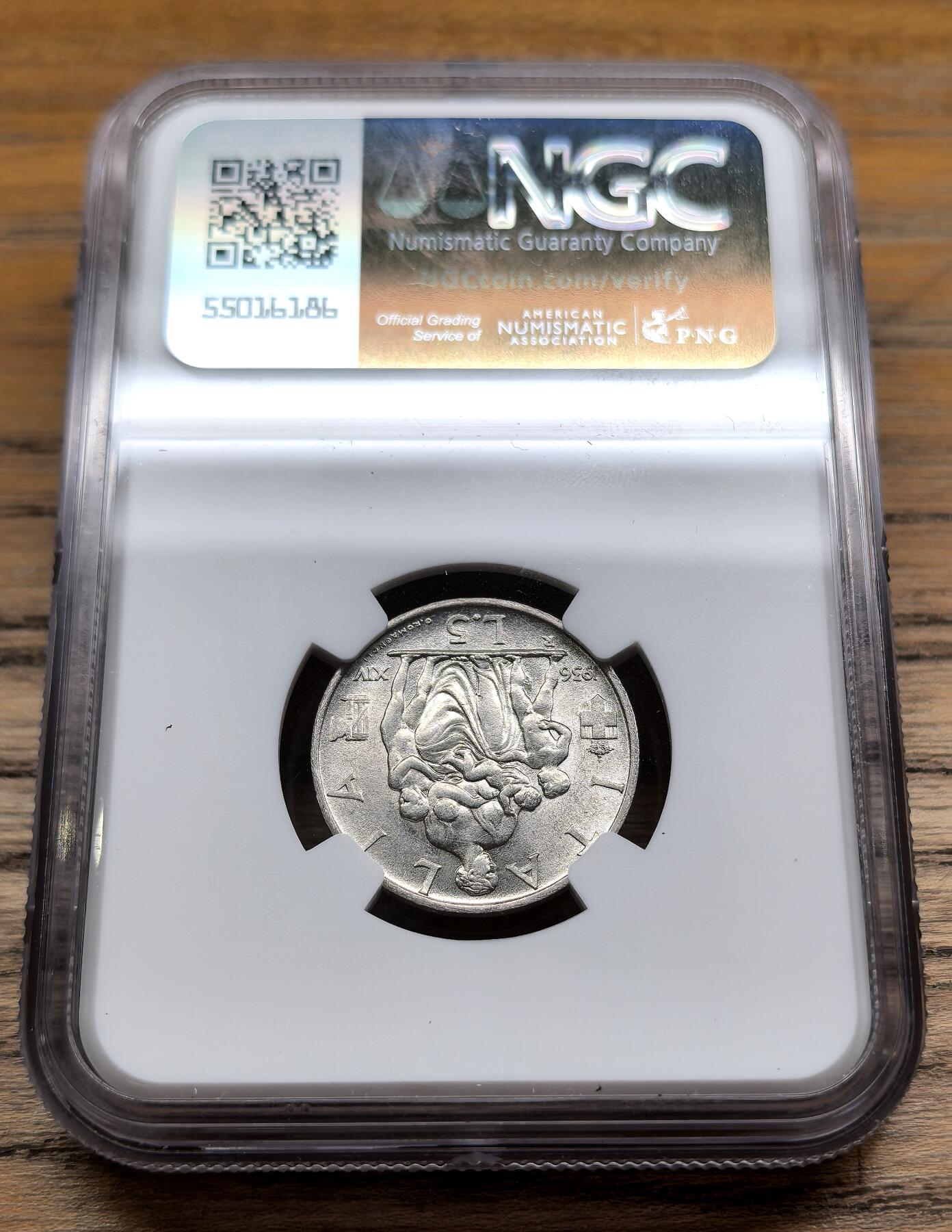 凡希社世界钱币微拍第二百九十期 1936意大利母与子5里拉银币NGC-UNCD