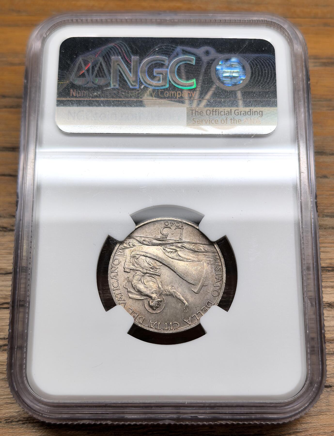 凡希社世界钱币微拍第二百九十期 1940梵蒂冈5里拉银币NGC-MS63