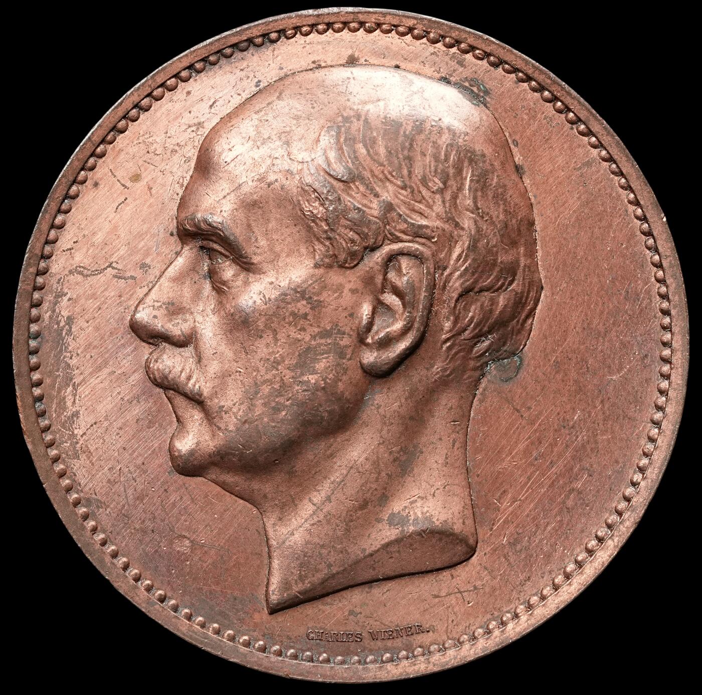 修遠堂世界钱币第四十七期 全场包邮 1882年比利时大铜章 60.50mm，93g