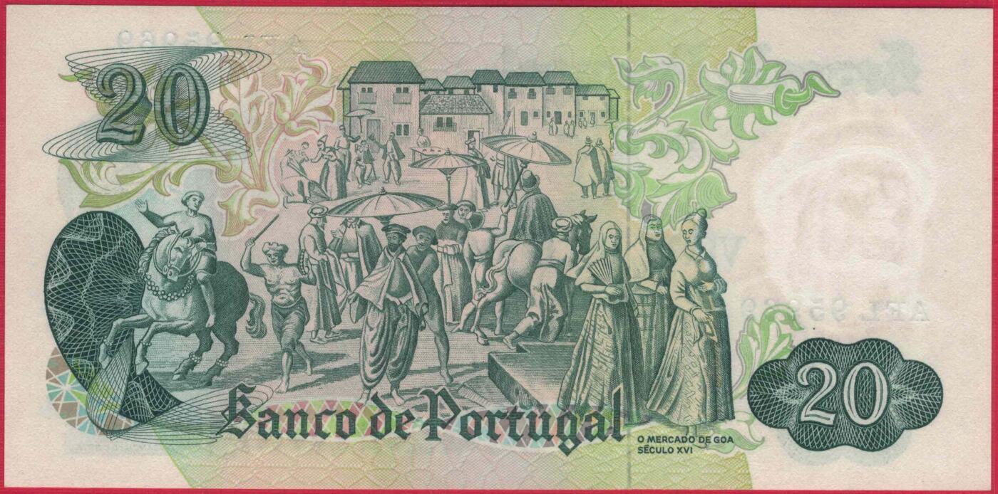 葡萄牙1971年20埃斯库多 注意签名 三字轨 无47 数三 欧洲纸币 实物图 UNC