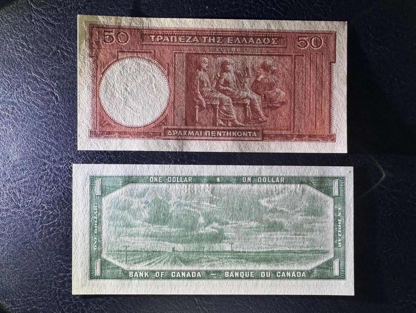 收藏联盟Quantum Auction 第392期拍卖  希腊1941年50德拉克马和加拿大1954年1元 品相全新UNC 号码无4