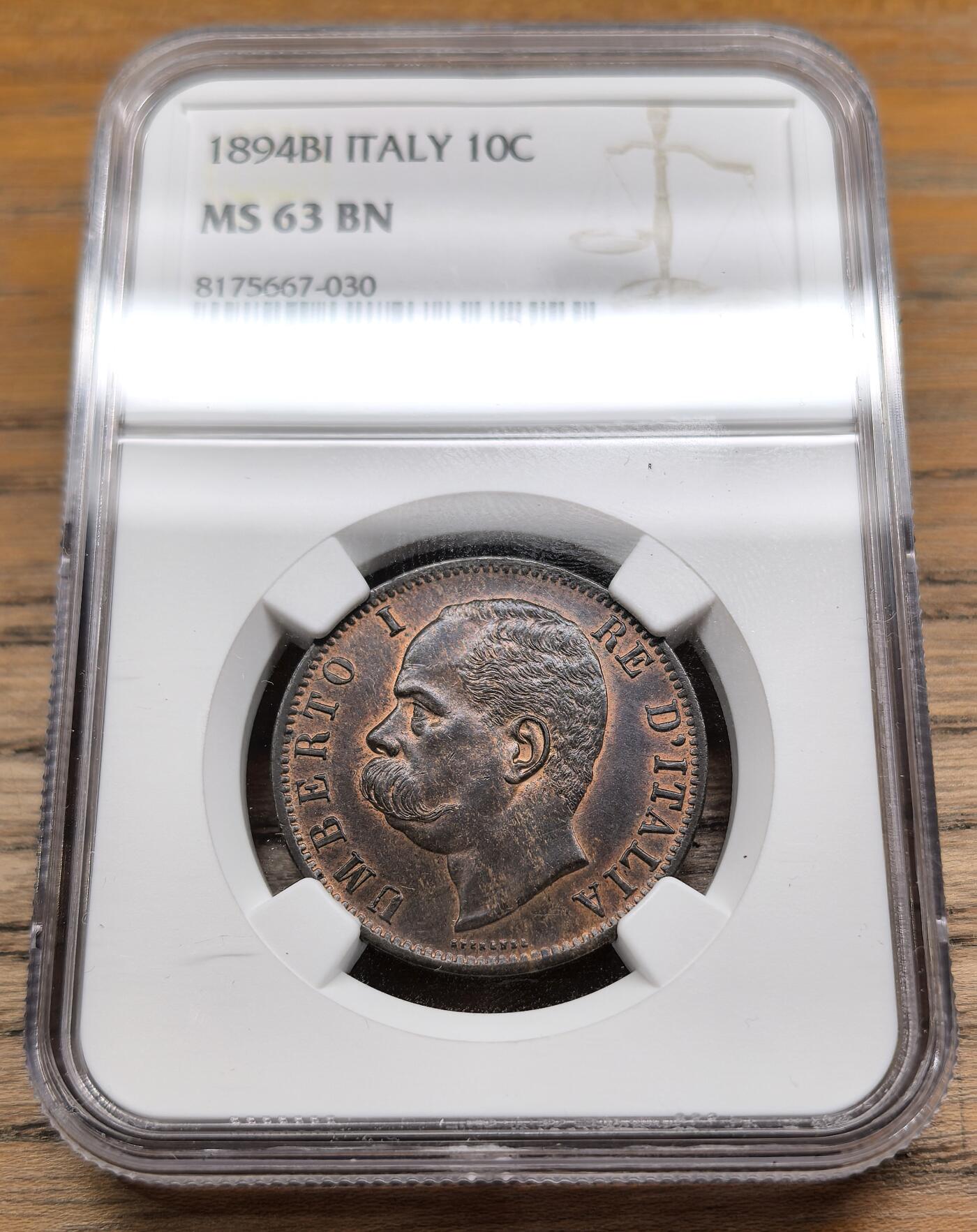 凡希社世界钱币微拍第二百九十期 1894意大利翁贝托10分大铜NGC-MS63