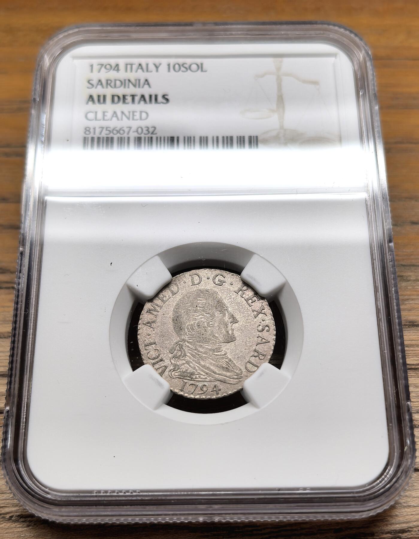 凡希社世界钱币微拍第二百九十期 1794意大利萨丁王国10SOL银币NGC-AUD