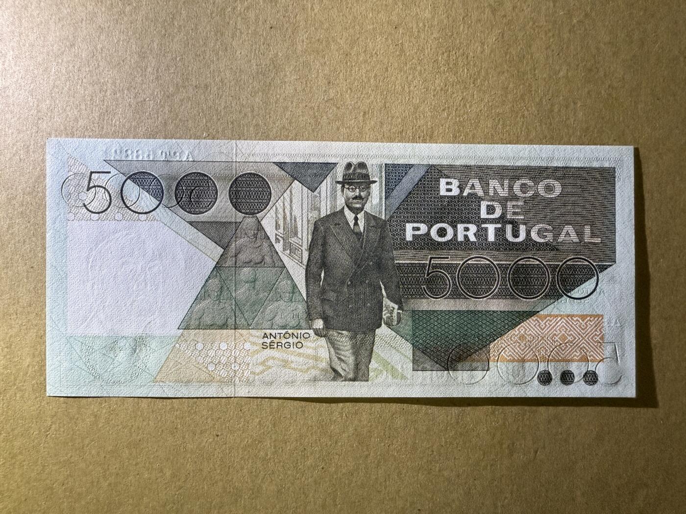 《张总收藏》175期-周日外币精品 葡萄牙5000埃斯库多 UNC 1986年 葡萄牙教育家安东尼奥·苏沙 少见版本 无347