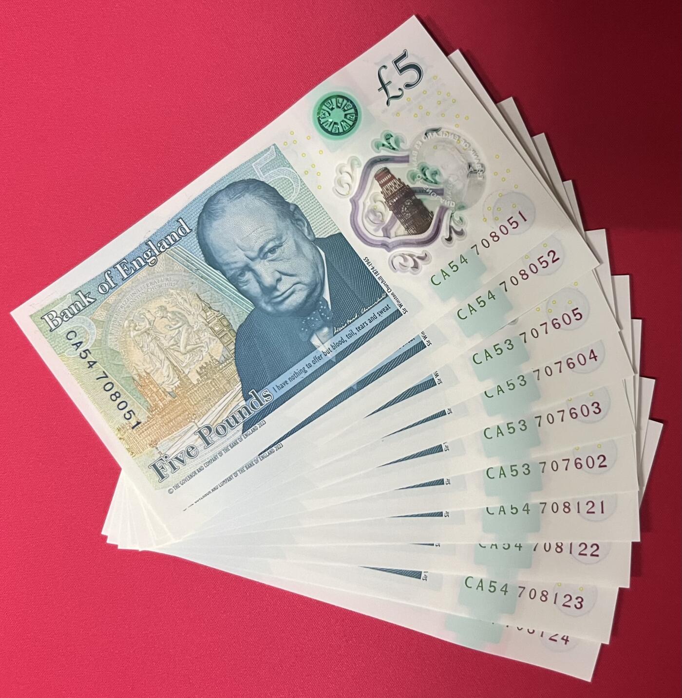 珑诚汇·乐淘淘 世界纸币拍卖 第33期 低佣场 英国2024年塑料钞十张 5镑  查尔斯 全新UNC