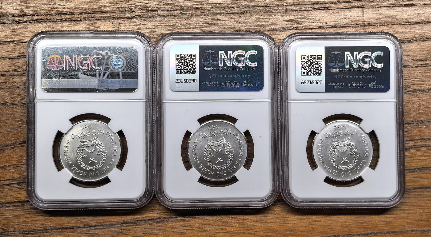 凡希社世界钱币微拍第二百九十期 1987越南动物100D银币三枚套NGC-MS69，全套完美收藏级，这套69难度不小！(多图)