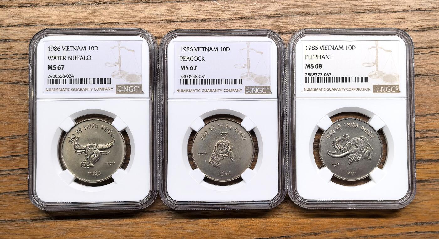 凡希社世界钱币微拍第二百九十期 1986越南动物10D镍币三枚套NGC-MS67/67/68