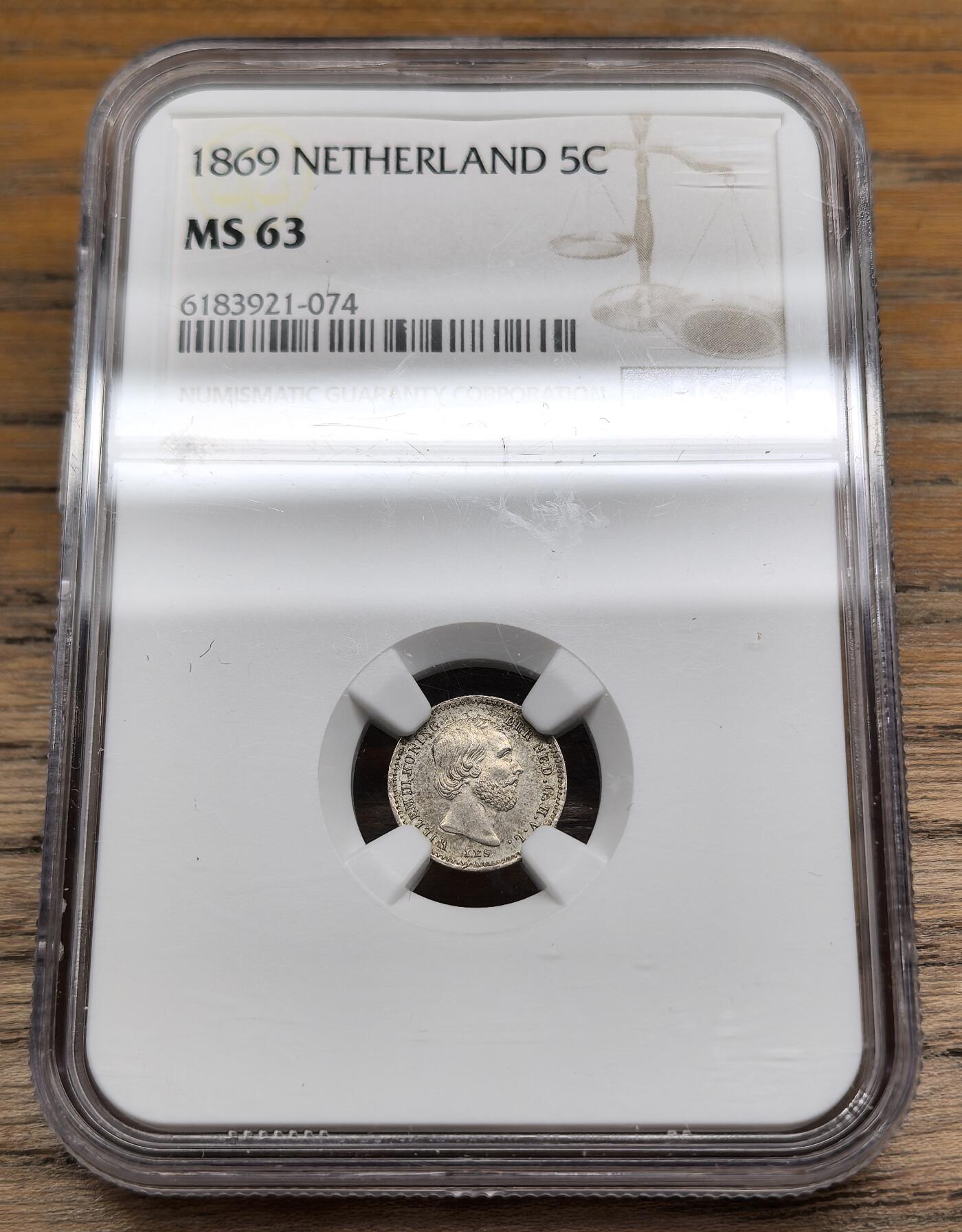 凡希社世界钱币微拍第二百九十期 1869荷兰威廉三世5分银币NGC-MS63