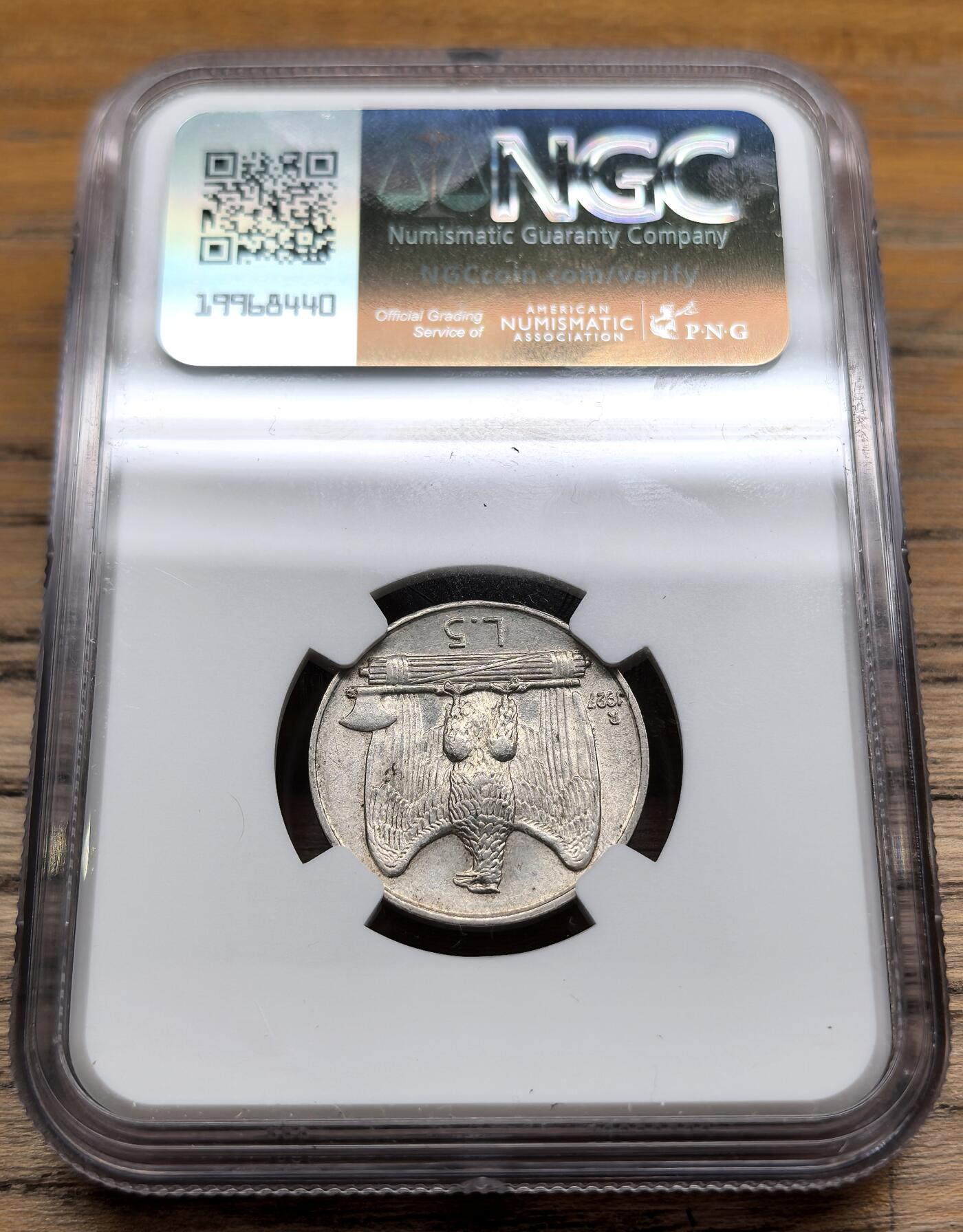 凡希社世界钱币微拍第二百九十期 1927意大利5里拉银币NGC-MS62