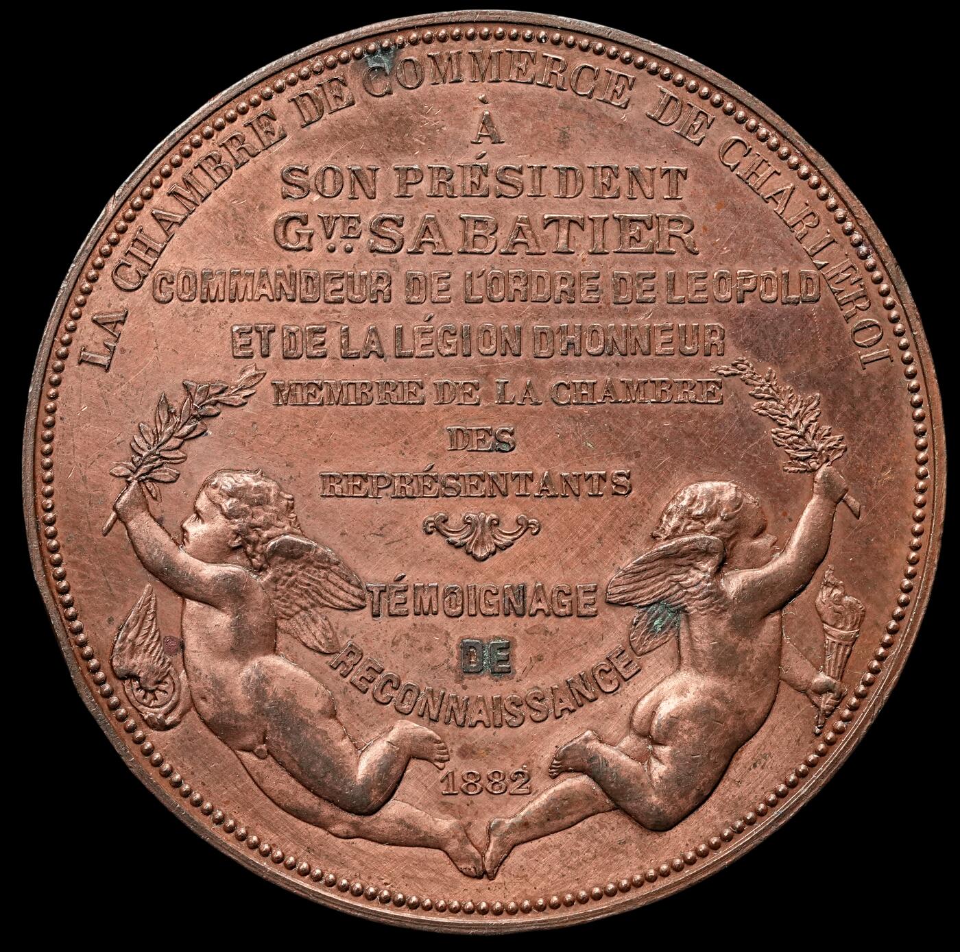 修遠堂世界钱币第四十七期 全场包邮 1882年比利时大铜章 60.50mm，93g