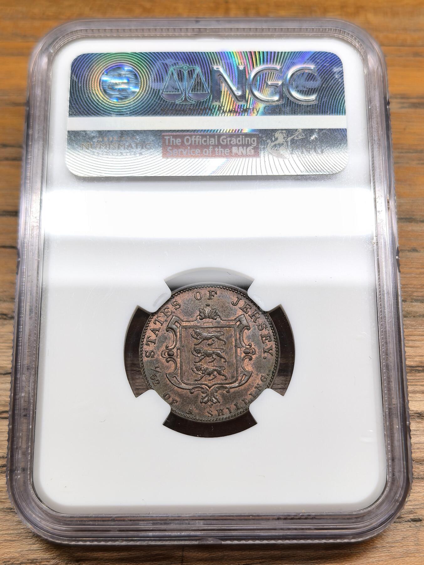 凡希社世界钱币微拍第二百九十期 1841/0泽西岛小维1/52先令铜币NGC-MS62