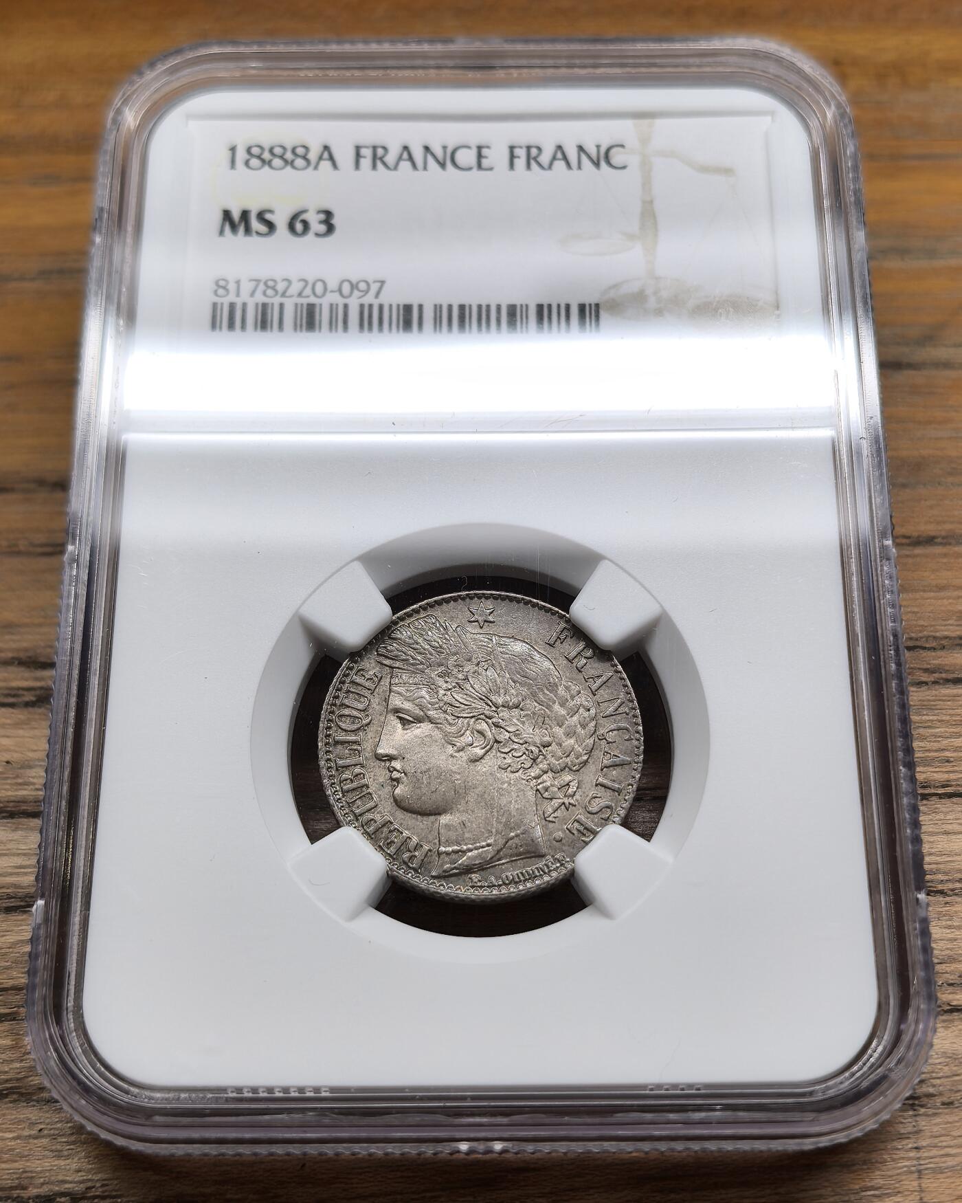 凡希社世界钱币微拍第二百九十期 1888法国谷物女神1法郎银币NGC-MS63