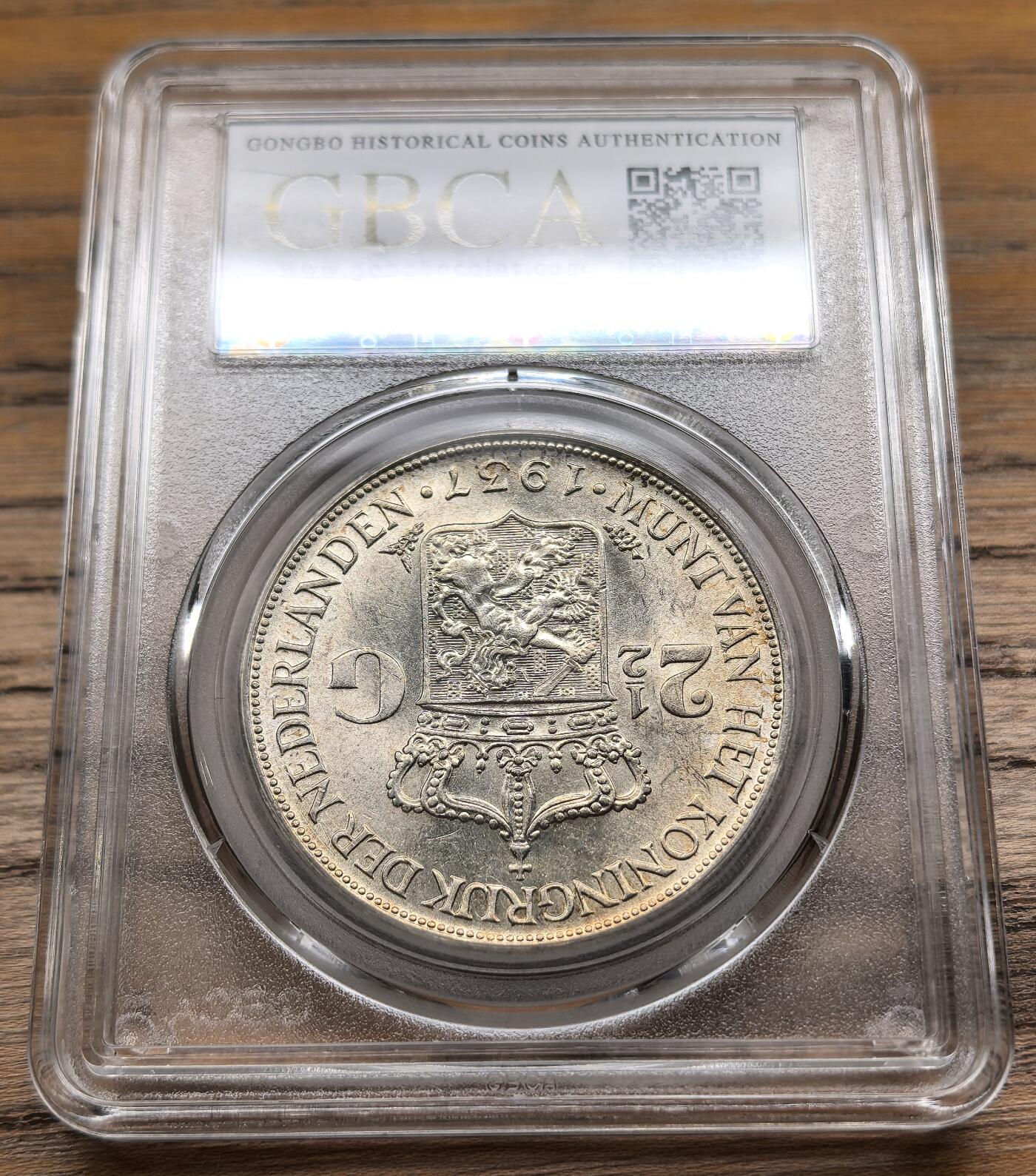 凡希社世界钱币微拍第二百九十期 1937荷兰威廉敏娜2.5盾大银GB-MS64+